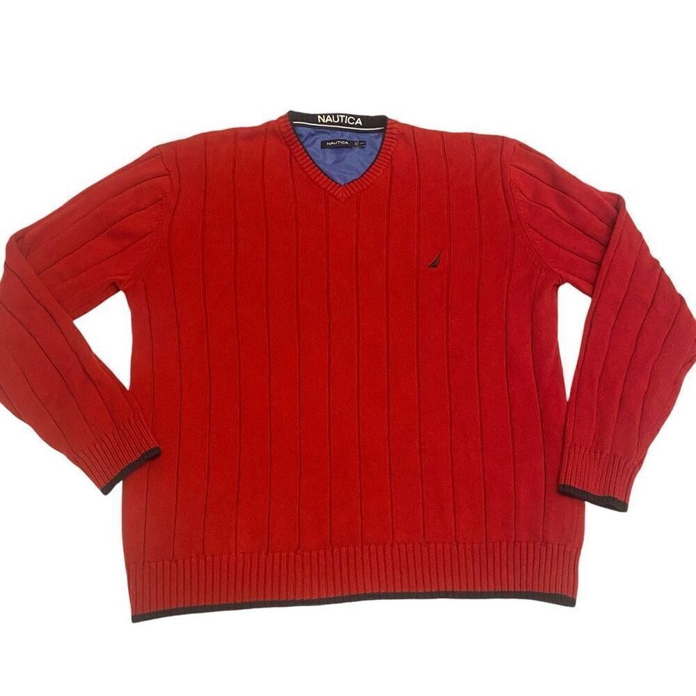 Nautica Red V-Neck Men's Pullover‎ Sweater Size XXL
